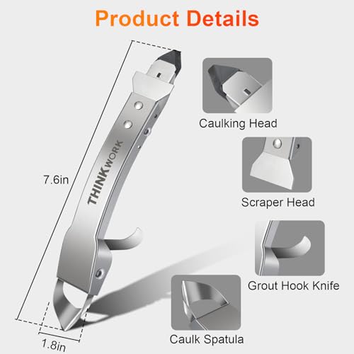 THINKWORK Caulking Tool Kit, 4 in 1 Caulk Remover Tool, Stainless Steel Caulk Tool for Kitchen Bathroom Window Sink Tile Joint, Silver - Image 3