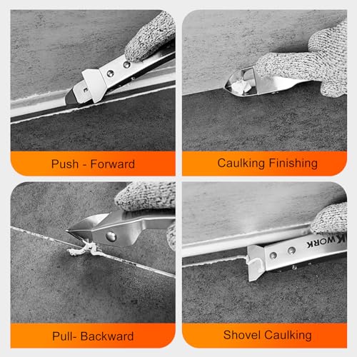 THINKWORK Caulking Tool Kit, 4 in 1 Caulk Remover Tool, Stainless Steel Caulk Tool for Kitchen Bathroom Window Sink Tile Joint, Silver - Image 5