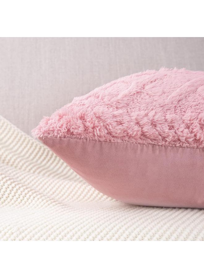 Set of 2 Soft Plush Fuzzy Short Wool Fleece Throw Pillow Covers 45*45cm Pink Square Patterned Cushion Cases Decorative Pillow Shell  - Image 4