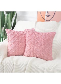 Generic Set of 2 Soft Plush Fuzzy Short Wool Fleece Throw Pillow Covers 45*45cm Pink Square Patterned Cushion Cases Decorative Pillow Shell  - Image 2