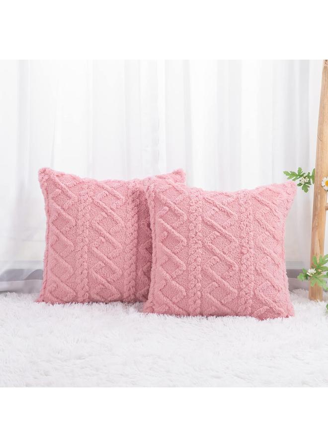Set of 2 Soft Plush Fuzzy Short Wool Fleece Throw Pillow Covers 45*45cm Pink Square Patterned Cushion Cases Decorative Pillow Shell  - Image 3