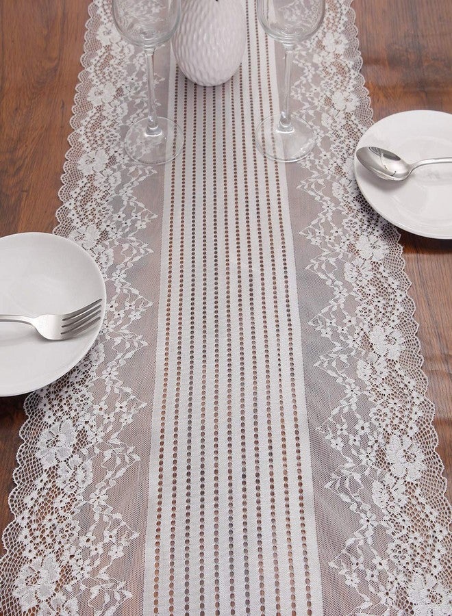 rockcloud Lace Table Runner Floral Table Top Decoration with Vintage Embroidered Flower for Wedding Baby Shower Birthday Holiday Party Event & Boho Party, White, 15" x 52" - Image 3