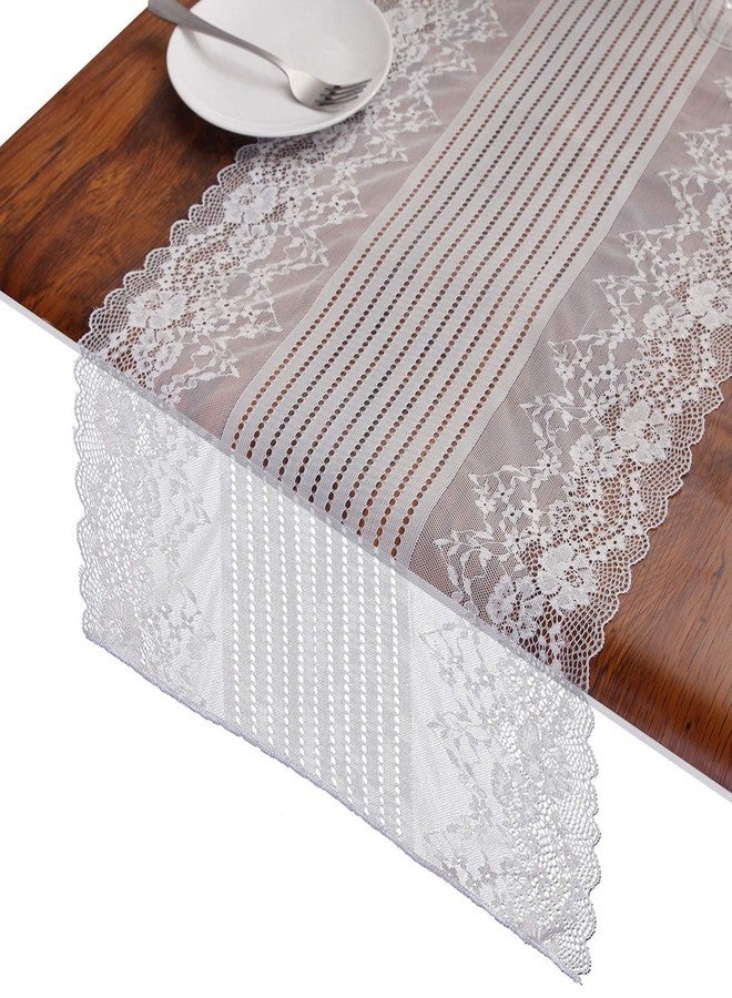 rockcloud Lace Table Runner Floral Table Top Decoration with Vintage Embroidered Flower for Wedding Baby Shower Birthday Holiday Party Event & Boho Party, White, 15" x 52" - Image 2
