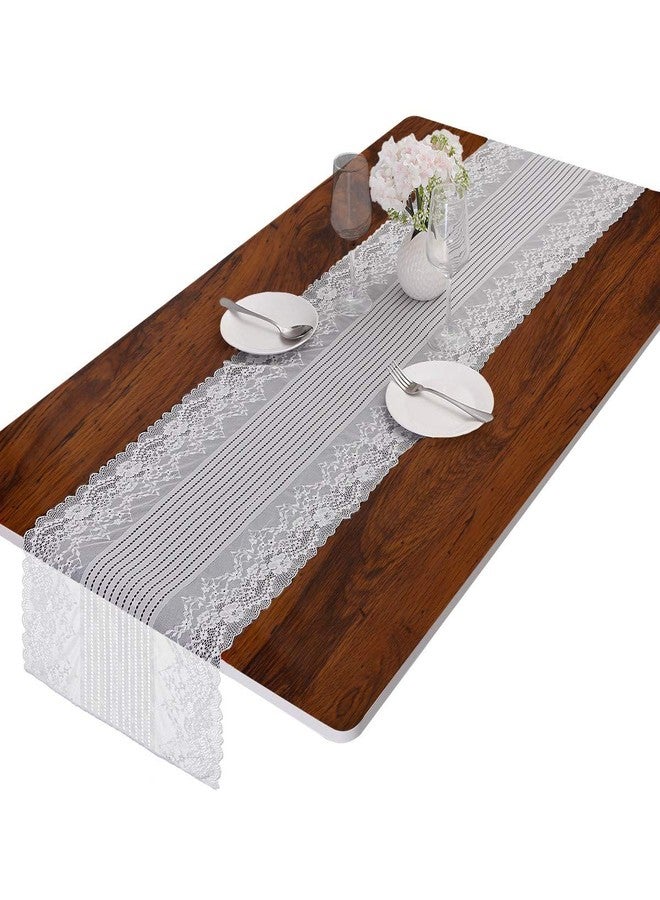 rockcloud Lace Table Runner Floral Table Top Decoration with Vintage Embroidered Flower for Wedding Baby Shower Birthday Holiday Party Event & Boho Party, White, 15" x 52" - Image 1