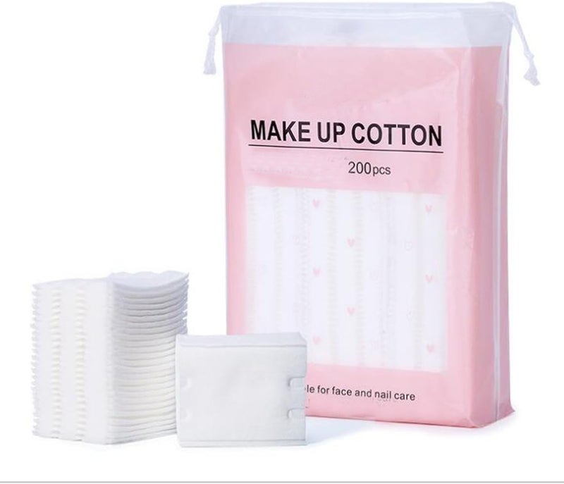 200 قطعة من وسادات القطن العضوي النقي لإزالة المكياج على شكل مستطيل خالية من الوبر وسادات تنظيف الوجه مربعة الشكل قطع قطنية لوجهك للعناية بالبشرة وتنظيف المكياج