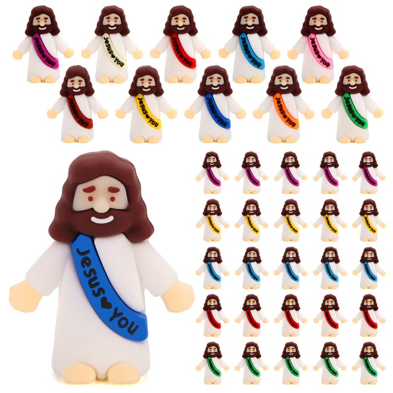 Siwarm 50 Pcs Little Jesus Figures, Multicolor Mini Jesus Figurines in Bulk, Tiny Jesus Figures to Hide and Seek, Religious Gifts for Easter Egg Stuffers Christamas Gifts Stocking Stuffer - Image 1