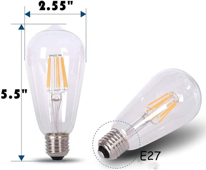 مصابيح LED ST64 الفينتاج 6W - زجاج كهرماني، أبيض دافئ (عبوة من 6) - Image 4