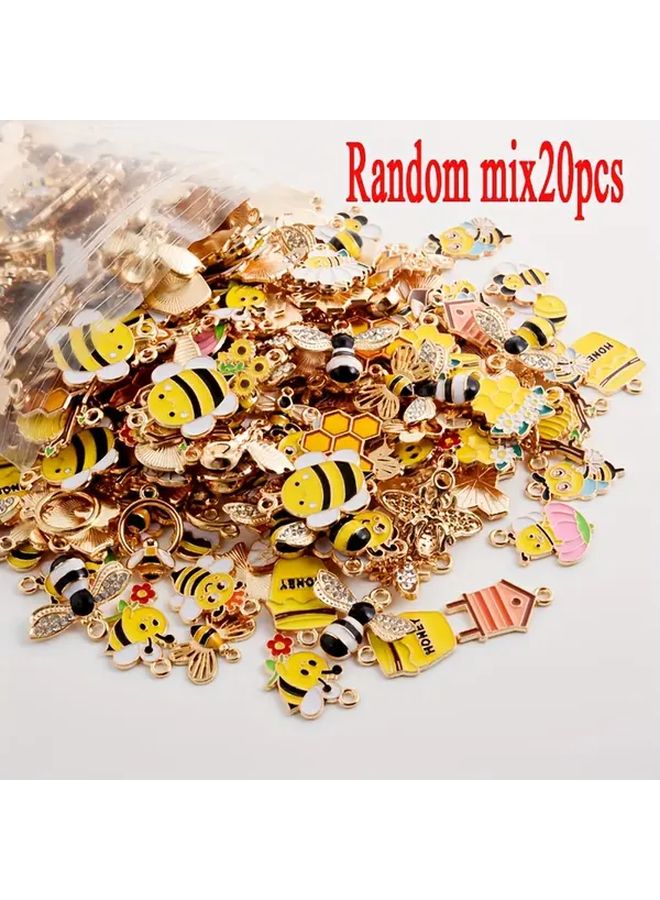 20 قطعة من أزرار المينا على شكل نحلة زيتية صفراء لصنع المجوهرات، سلاسل المفاتيح، والأساور - Image 1