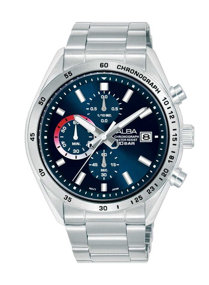 Alba Active Chronograph Men’s Watch AM3A55X1, 43 mm Blue Dial, Stainless Steel Case & Bracelet, 100 m WR - Image 1