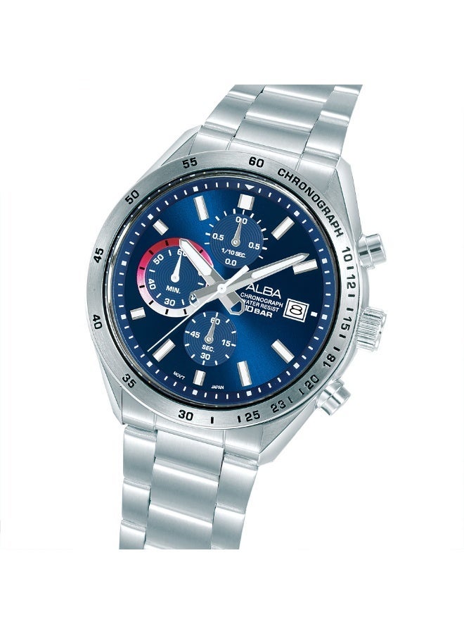 Alba Active Chronograph Men’s Watch AM3A55X1, 43 mm Blue Dial, Stainless Steel Case & Bracelet, 100 m WR - Image 4