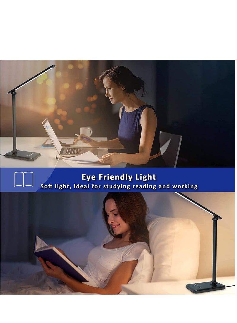 SYOSI LED Desk Lamp with Wireless Charger, USB Charging Port, 5 Brightness Levels, 5 Lighting Modes, Touch Control, 3060 min Auto Timer, Eye Caring Office Lamp with Adapter Black - Image 4