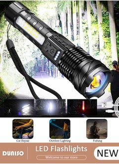 DUNISO LED Flashlights with Side Light Retractable Light Top Handheld  Flashlight Alloy with Zoomable 7 Modes Super Bright Flashlights for Emergencies Camping Hiking  - Image 1