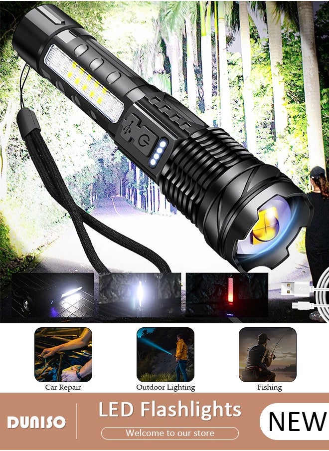 DUNISO - LED Flashlights with Side Light Retractable Light Top Handheld  Flashlight Alloy with Zoomable 7 Modes Super Bright Flashlights for Emergencies Camping Hiking - Image 1
