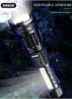 DUNISO LED Flashlights with Side Light Retractable Light Top Handheld  Flashlight Alloy with Zoomable 7 Modes Super Bright Flashlights for Emergencies Camping Hiking  - Image 2