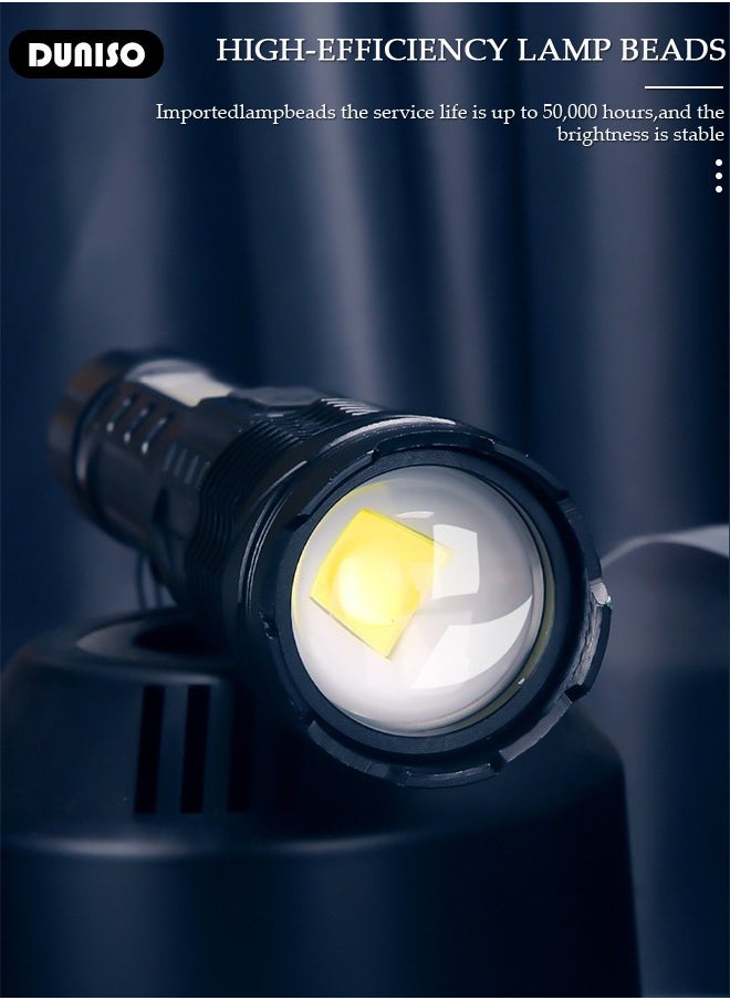DUNISO - LED Flashlights with Side Light Retractable Light Top Handheld  Flashlight Alloy with Zoomable 7 Modes Super Bright Flashlights for Emergencies Camping Hiking - Image 1