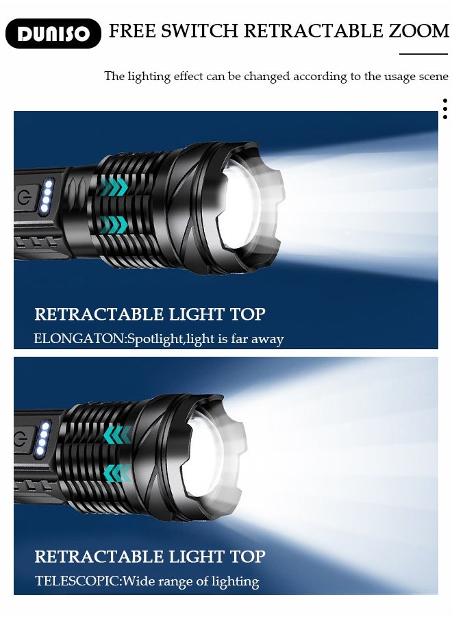 DUNISO - LED Flashlights with Side Light Retractable Light Top Handheld  Flashlight Alloy with Zoomable 7 Modes Super Bright Flashlights for Emergencies Camping Hiking - Image 1