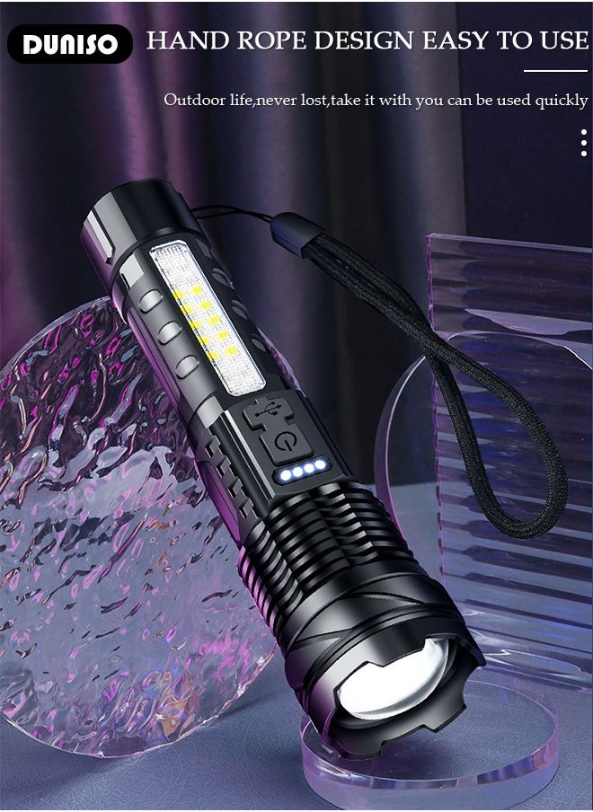 DUNISO - LED Flashlights with Side Light Retractable Light Top Handheld  Flashlight Alloy with Zoomable 7 Modes Super Bright Flashlights for Emergencies Camping Hiking - Image 1