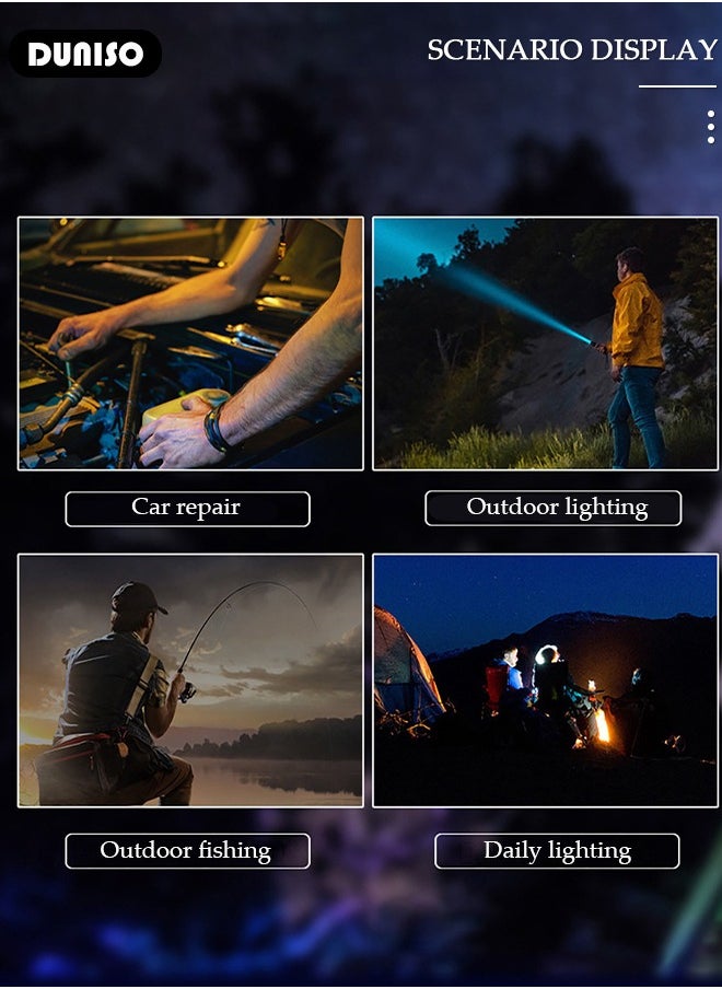 DUNISO - LED Flashlights with Side Light Retractable Light Top Handheld  Flashlight Alloy with Zoomable 7 Modes Super Bright Flashlights for Emergencies Camping Hiking - Image 1