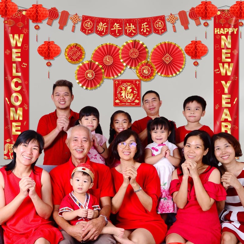 Biswiter Chinese New Year Decorations 2026, Lunar New Year Decorations, Lunar New Year Banner, Chinese Red Lanterns, Lucky Paper Fans, Lunar New Year Decorations 2026 - Image 2