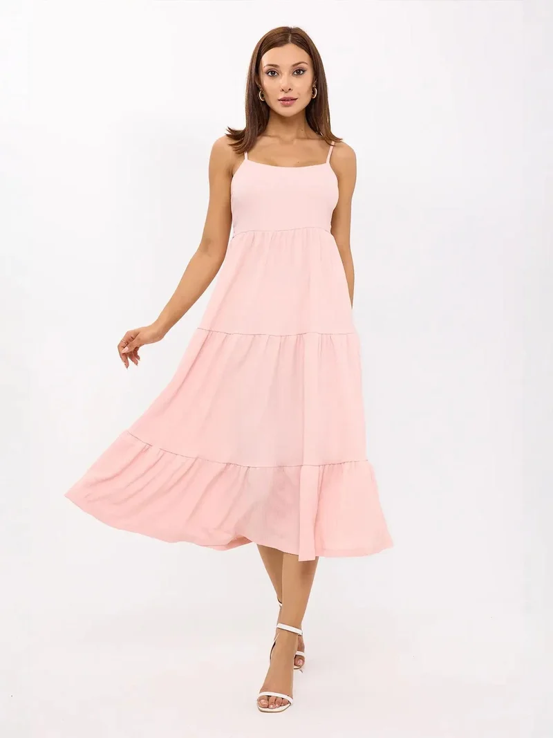 زوبعة فستان ميدي بطبقات وحمالات رفيعة