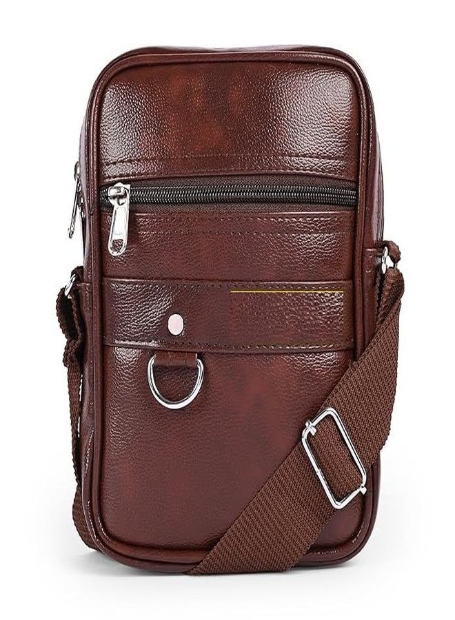Tumery Unisex PU Leather Sling Bag || Side Bag || Travel Crossbody || Chest Bags || Passport Holder Sling Cash Bags || Travel, Office, Business Purpose with Adjustable Strap (Dark Brown) - Image 1