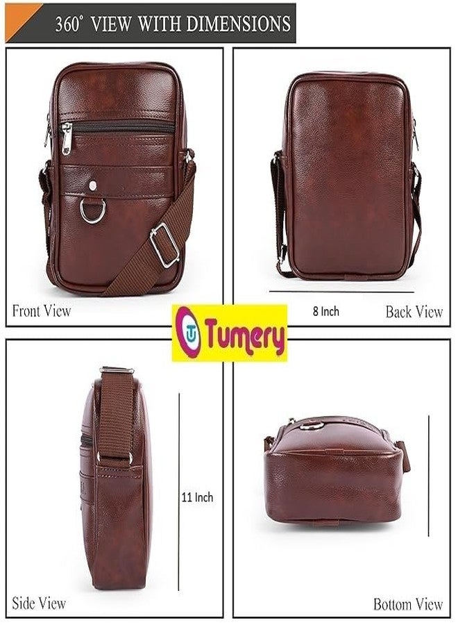 Tumery Unisex PU Leather Sling Bag || Side Bag || Travel Crossbody || Chest Bags || Passport Holder Sling Cash Bags || Travel, Office, Business Purpose with Adjustable Strap (Dark Brown) - Image 5