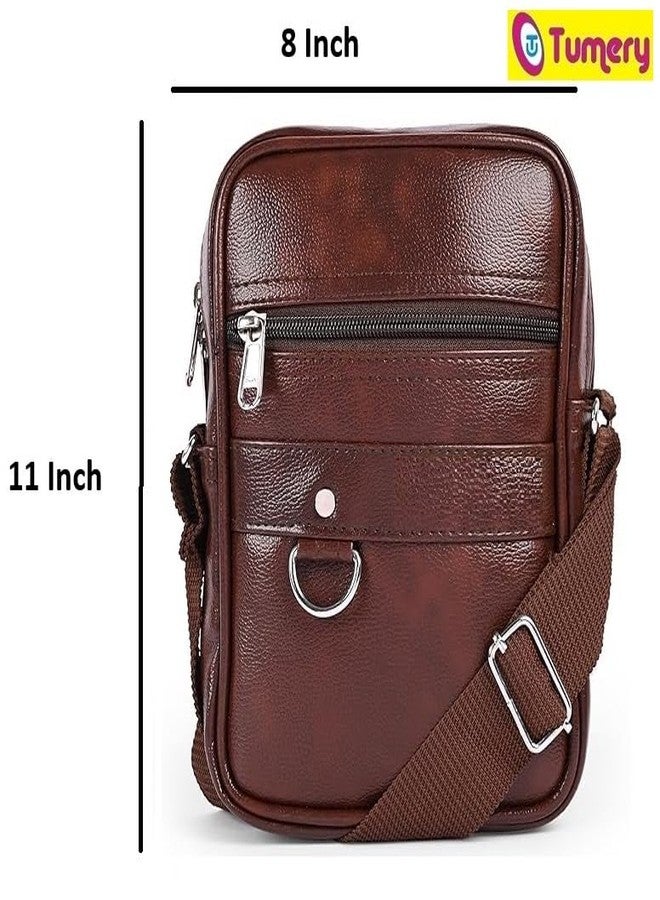 Tumery Unisex PU Leather Sling Bag || Side Bag || Travel Crossbody || Chest Bags || Passport Holder Sling Cash Bags || Travel, Office, Business Purpose with Adjustable Strap (Dark Brown) - Image 2