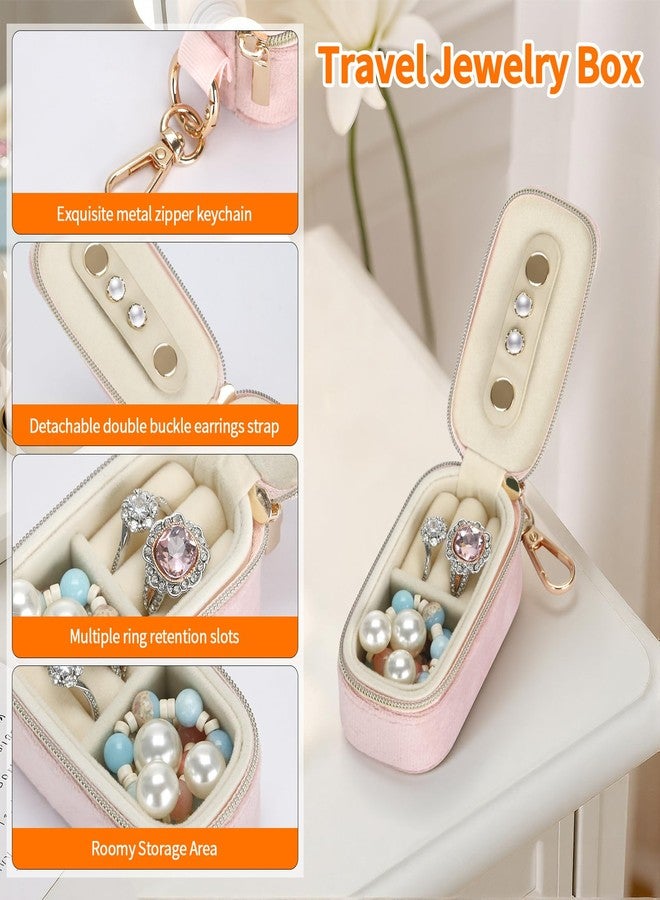 KUKUVR Mini Gym Velvet Jewelry Box with Keychain, Compact Travel Jewelry Holder for Ring Earring Necklace, Jewelry Organizer Case for Travel Daily Use, Ideal Gift for Her (Pink) - Image 3