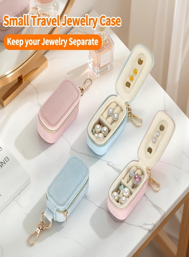 KUKUVR Mini Gym Velvet Jewelry Box with Keychain, Compact Travel Jewelry Holder for Ring Earring Necklace, Jewelry Organizer Case for Travel Daily Use, Ideal Gift for Her (Pink) - Image 5