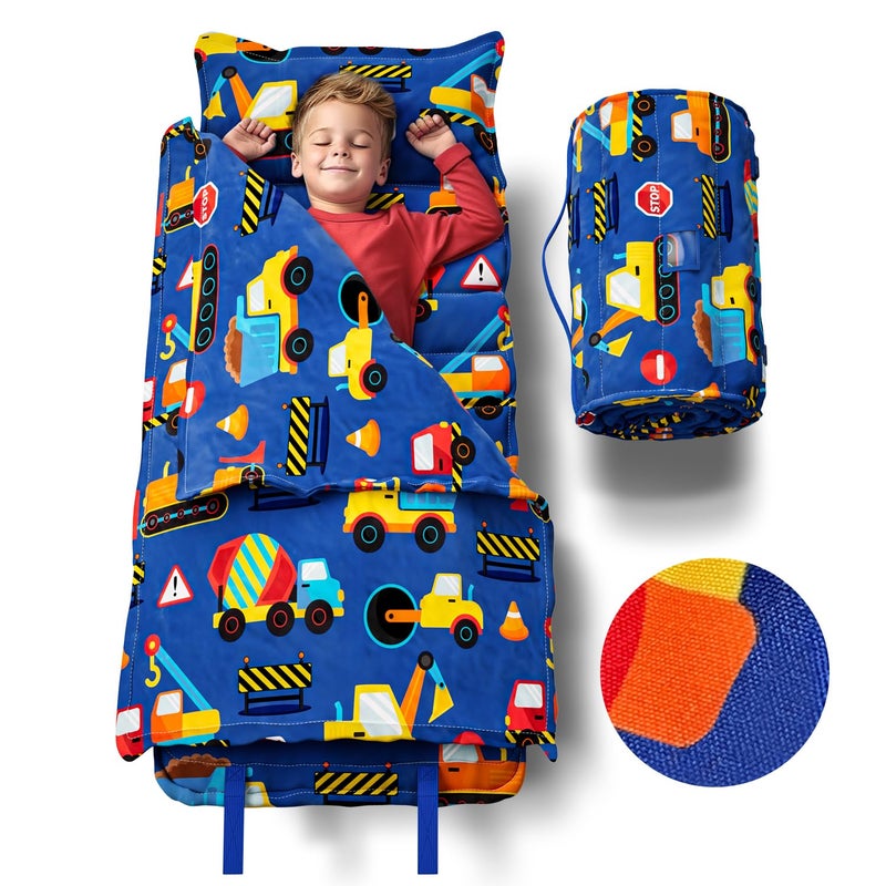 Klevly Nap Mats for Preschool Ages 3-5 | Soft & Non-Toxic Fabric | Nap Mat for Toddlers | Toddler Nap mats for Daycare | Kindergarten Nap Mat | Toddler Nap Mat | Construction Kids Nap Mat - Image 1
