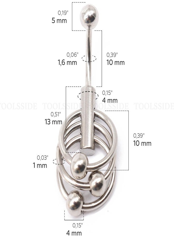 TOOLSSIDE مجوهرات ثقب السرة من TOOLSSIDE VCH بثلاث حلقات، مصنوعة من الفولاذ المقاوم للصدأ، حلقات ثقب السرة للنساء، مقاس 14G - Image 5
