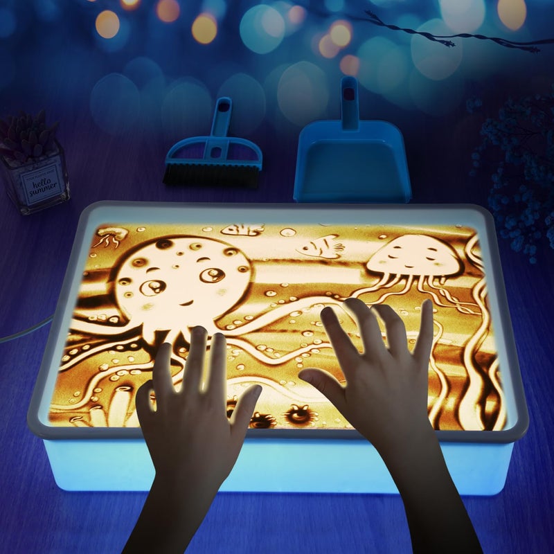 AtMini Light Table for KidsSand Painting Light Box Sand Art Kits Light Table Toys for Boys and Girls 16 Blue - Image 2