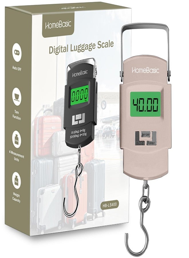 Home Basic HOMEBASIC Digital Luggage Weighing Scale 50kg(4 Unit Modes) High Accuracy Portable Travel Weight Machine, LCD Display, Tare Function, Overweight Alert, Hook Strap, for Travel Home Kitchen Shop (BEIGE) - Image 1