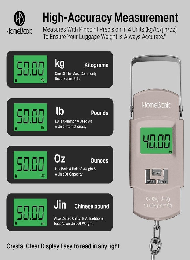 Home Basic HOMEBASIC Digital Luggage Weighing Scale 50kg(4 Unit Modes) High Accuracy Portable Travel Weight Machine, LCD Display, Tare Function, Overweight Alert, Hook Strap, for Travel Home Kitchen Shop (BEIGE) - Image 3