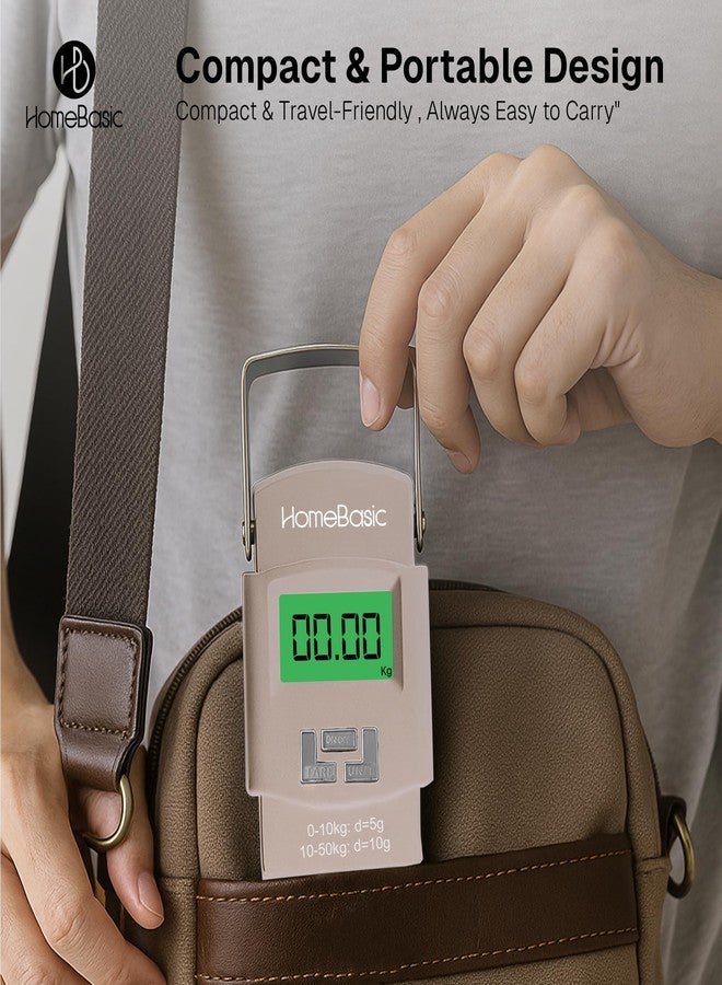 Home Basic HOMEBASIC Digital Luggage Weighing Scale 50kg(4 Unit Modes) High Accuracy Portable Travel Weight Machine, LCD Display, Tare Function, Overweight Alert, Hook Strap, for Travel Home Kitchen Shop (BEIGE) - Image 4