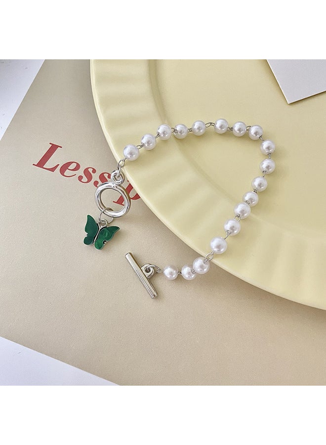 And Korean Style Girl Style Butterfly Alloy Pendant Pearl Bracelet Women's Elegant Simple Retro Girlfriend Student Bracelet