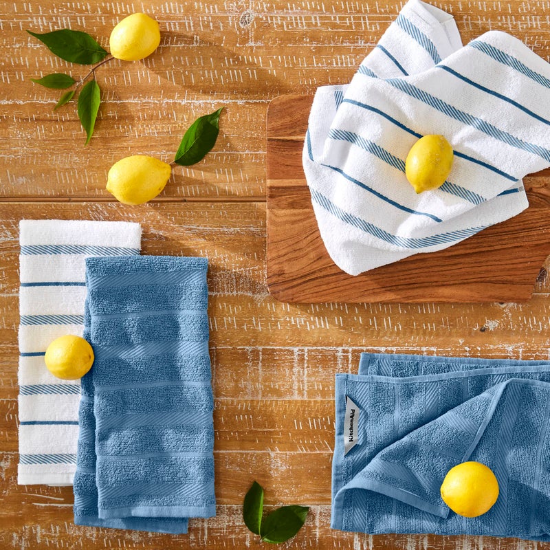 KitchenAid KitchenAid Albany Kitchen Towel 4-Pack Set  Blue Velvet /White  16""x26""  - Image 2