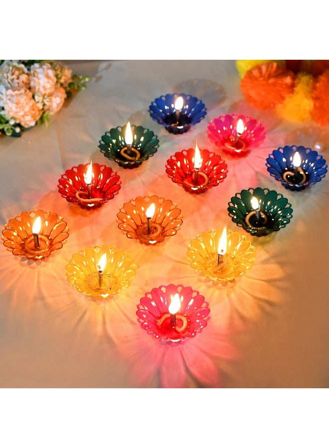 CRAFTAM 3D Refection Reusable Transparent Hard Plastic Multicolor Floating Oil Diya Deepak for Diwali Decoration (12) - Image 1