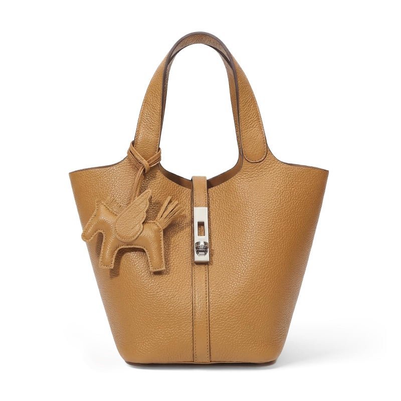 Kadynow Tote Bag for Women Vegan Leather Bucket Purse for Women Top Handle Handbag Shoulder Bag with Detachable Small Purse Yellow Brown - Image 1
