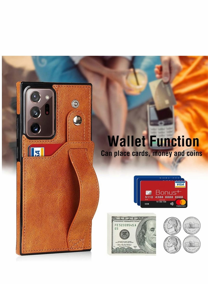 Y&D Case for Samsung Note 20 Ultra Wallet with Adjustable Wrist Strap Kickstand PU Leather Credit Card Holder Hybrid Protective Cover Galaxy 5G 6.9" Brown - Image 3