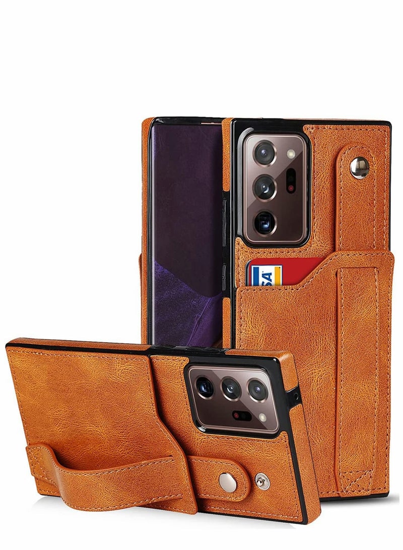 Y&D Case for Samsung Note 20 Ultra Wallet with Adjustable Wrist Strap Kickstand PU Leather Credit Card Holder Hybrid Protective Cover Galaxy 5G 6.9" Brown - Image 1
