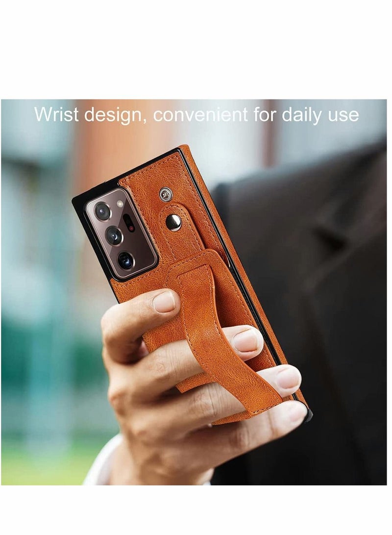 Y&D Case for Samsung Note 20 Ultra Wallet with Adjustable Wrist Strap Kickstand PU Leather Credit Card Holder Hybrid Protective Cover Galaxy 5G 6.9" Brown - Image 2