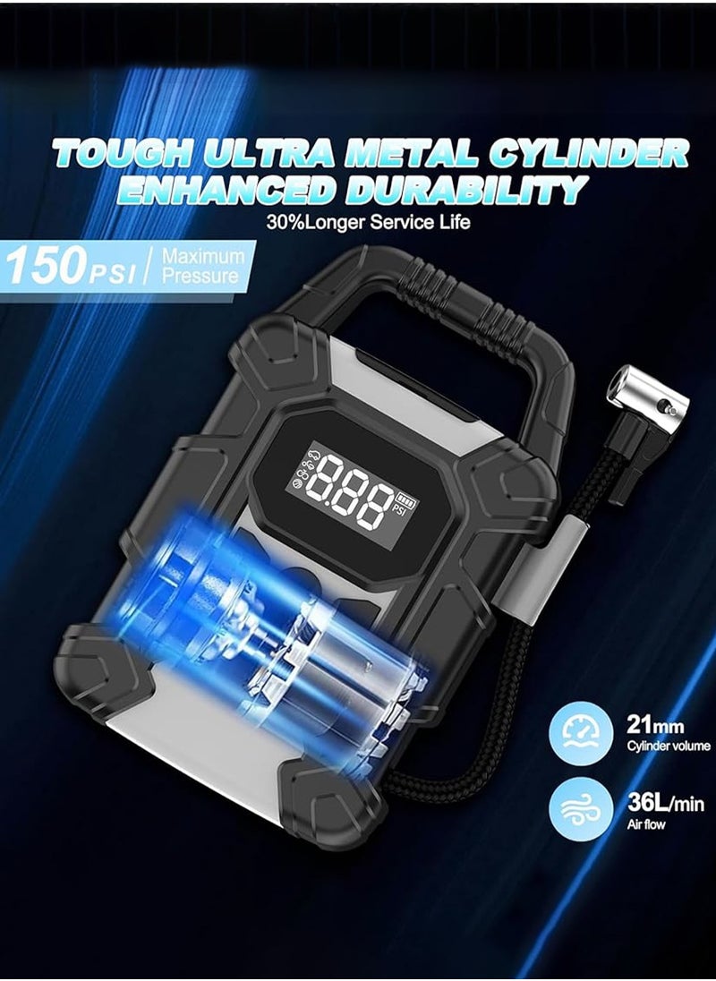الرقمية سيارة الإطارات نفخ,الإطارات نفخ المحمولة,ضاغط الهواء الكهربائي مع 25mm أسطوانة / 7800mAh بطارية الطاقة بنك / أوتوماتيك إيقاف / ضوء LED / شاشة LCD / مقبض,150 PSI سريع مضخة الهواء اللاسلكي للسيارة,دراجة نارية,دراجة,كرة هواء فراش