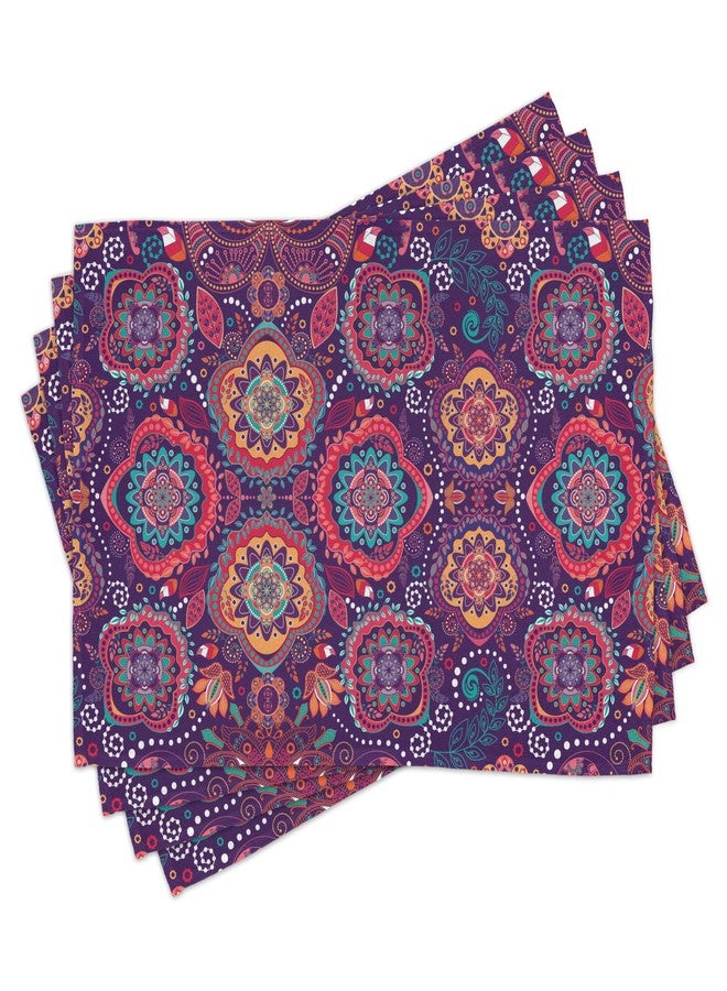 Lunarable Batik Table Runner & Placemats, Eastern Droplet-Shaped Paisley Inspired Traditional Forms Vivid Colors Image, Set for Dining Table Decor, Placemat 4 pcs + Runner 16"x72", Pink Purple - Image 3
