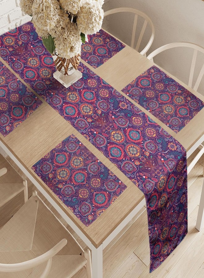 Lunarable Batik Table Runner & Placemats, Eastern Droplet-Shaped Paisley Inspired Traditional Forms Vivid Colors Image, Set for Dining Table Decor, Placemat 4 pcs + Runner 16"x72", Pink Purple - Image 2