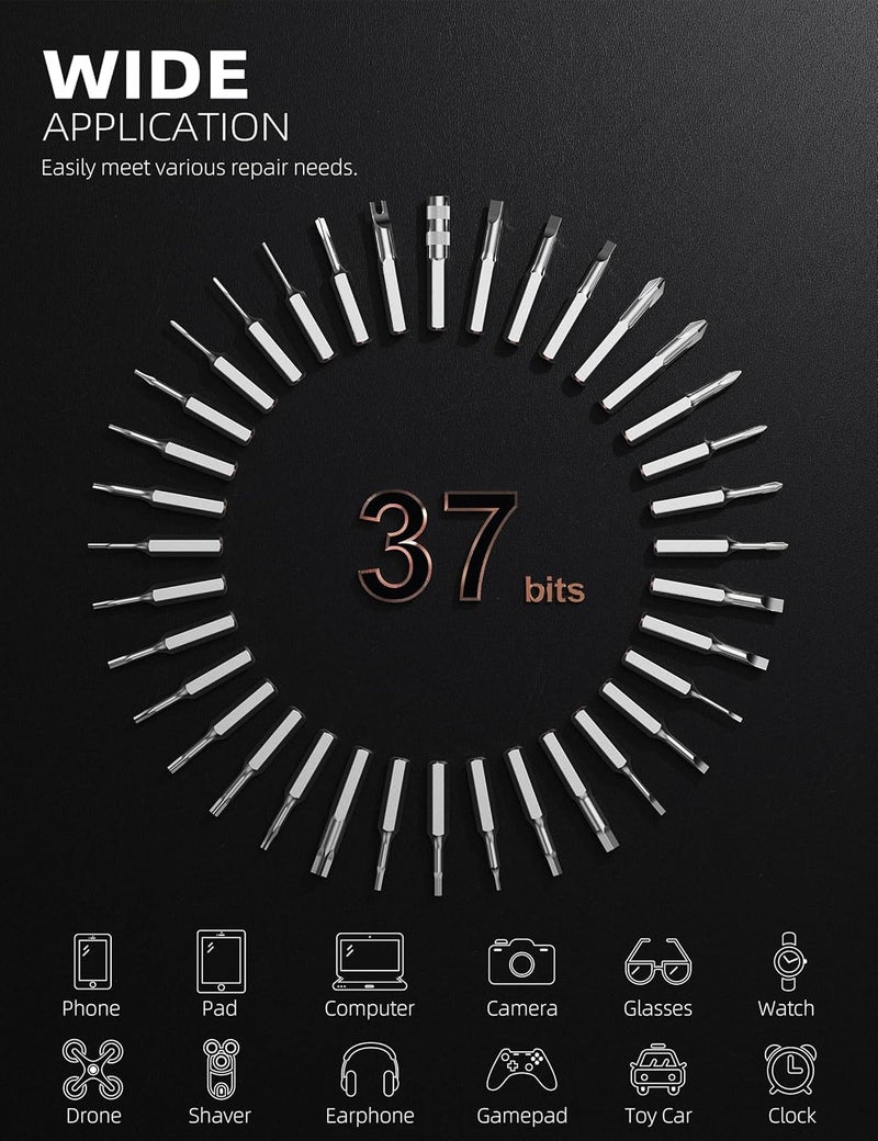 IfU مفك كهربائي صغير، مجموعة مفكات دقيقة 42 في 1 – مفك طاقة صغير بدون سلك مع ضوء LED و37 رأس مغناطيسي، أداة إصلاح للهاتف واللابتوب والكاميرا والساعات والكمبيوتر - Image 2