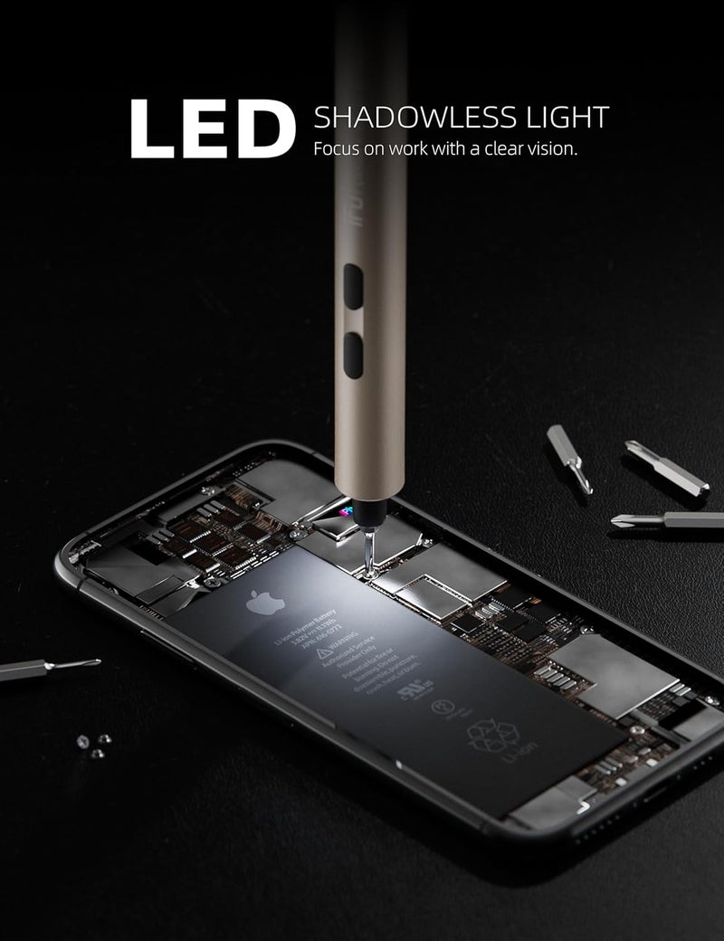 IfU مفك كهربائي صغير، مجموعة مفكات دقيقة 42 في 1 – مفك طاقة صغير بدون سلك مع ضوء LED و37 رأس مغناطيسي، أداة إصلاح للهاتف واللابتوب والكاميرا والساعات والكمبيوتر - Image 3