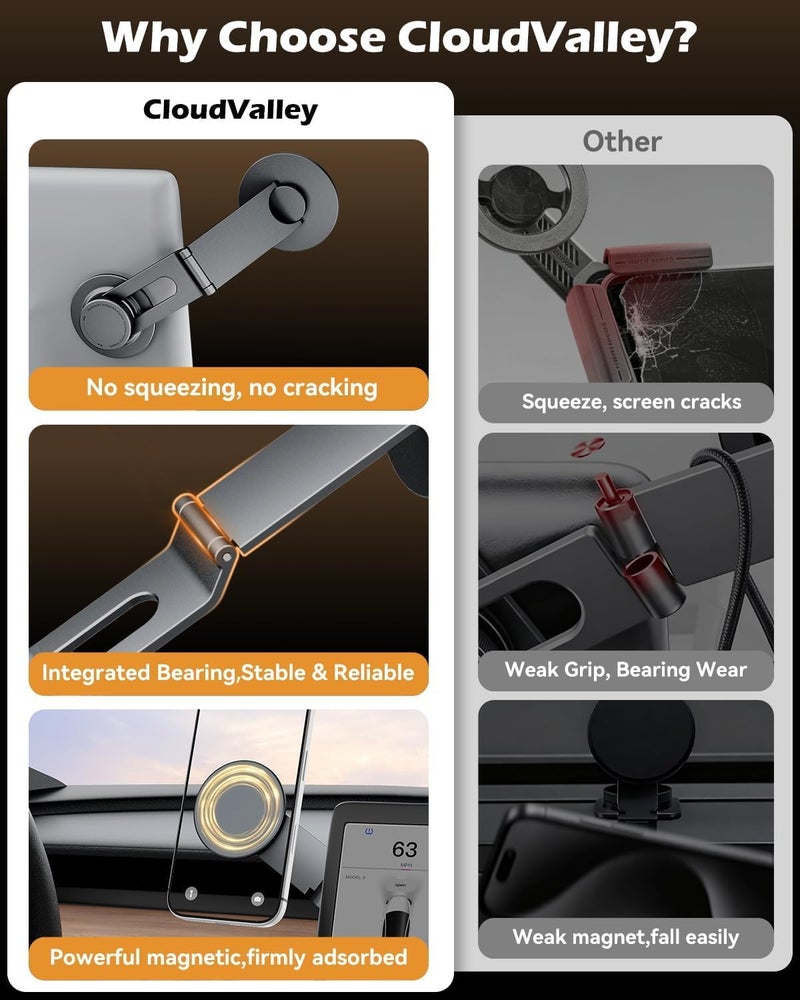 CloudValley Tesla Model 3/Y Phone Mount, Magnetic Car Metal Holder with Strong Magnet Power,ã€Foldable & Extendable Hidden Designã€‘Tesla Screen Stand for 3/Y/S/X/Cybertruck, Designed for MagSafe iPhone - Image 5