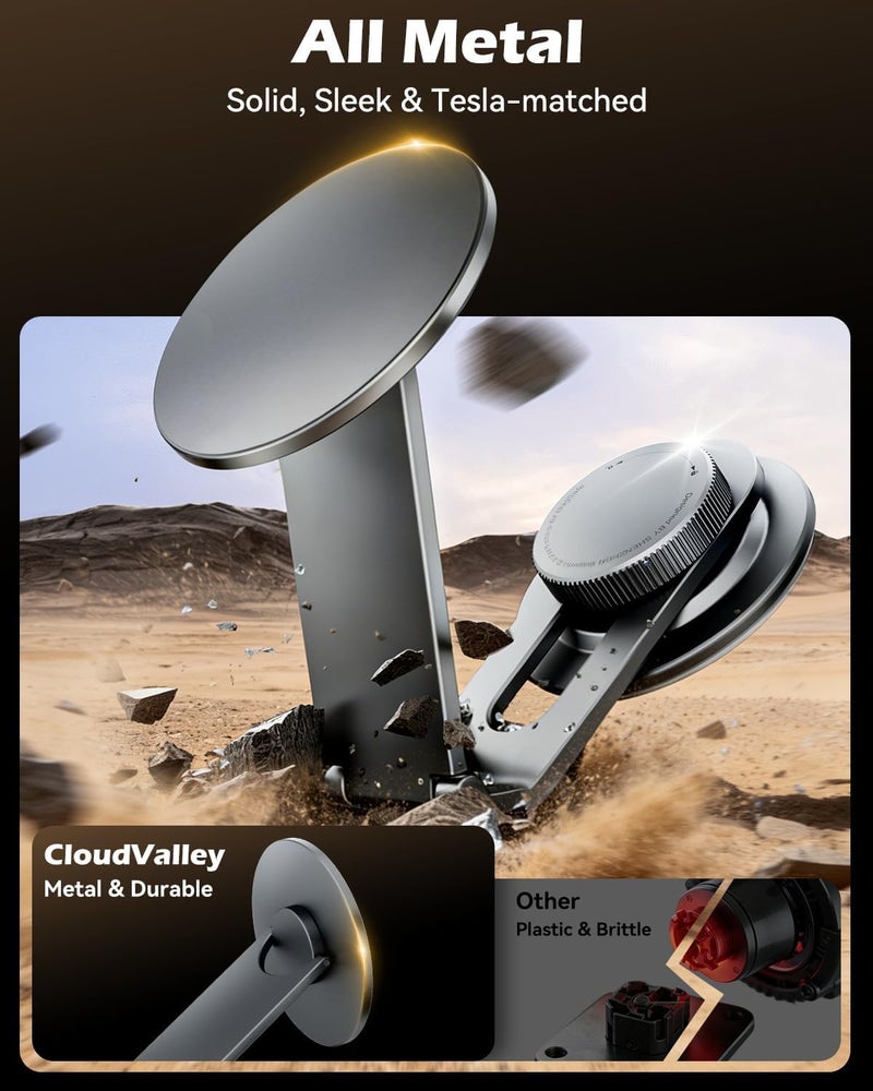 CloudValley Tesla Model 3/Y Phone Mount, Magnetic Car Metal Holder with Strong Magnet Power,ã€Foldable & Extendable Hidden Designã€‘Tesla Screen Stand for 3/Y/S/X/Cybertruck, Designed for MagSafe iPhone - Image 3