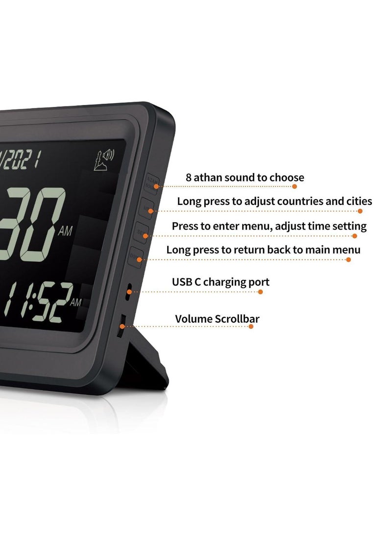 AL-FATIHA Larger LCD Screen Azan Clock, 8 Athan Sounds, Multi-languages, Hijir, Gregorian, Calendars, Muslim Prayer, Desk Alarm Clock Black screen  - Image 2